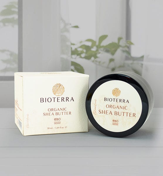 Organic Shea Butter helps in effective moisturizing due to the high content of vitamins A deeply nourishes the skin and forms a protective shield on Bioterra