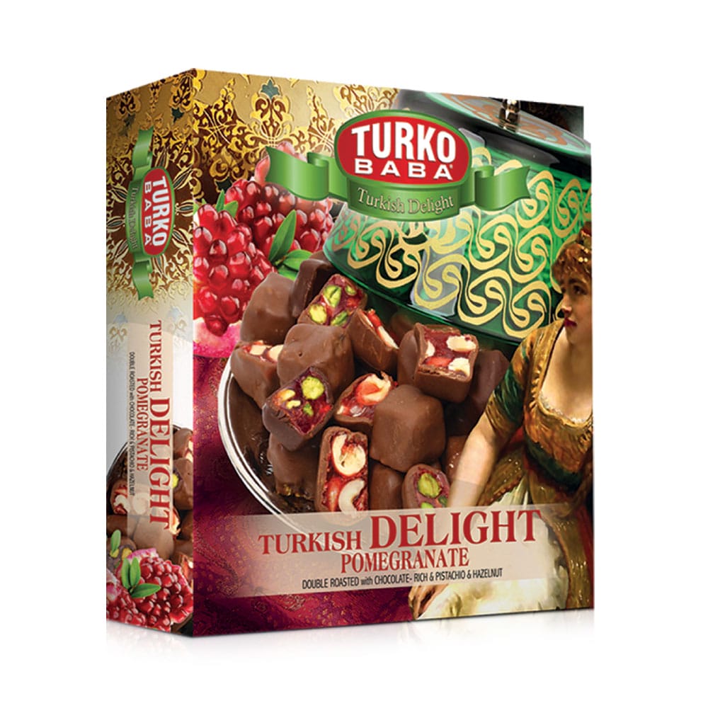Turkish delight with pomegranate and pistachio covered with chocolate - 350 gr