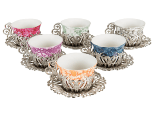 A set of coffee cups made of colored marble, gold and silver, 6 unique cups. Fast delivery to all countries of the world, from the Bashasaray to your door. Order now