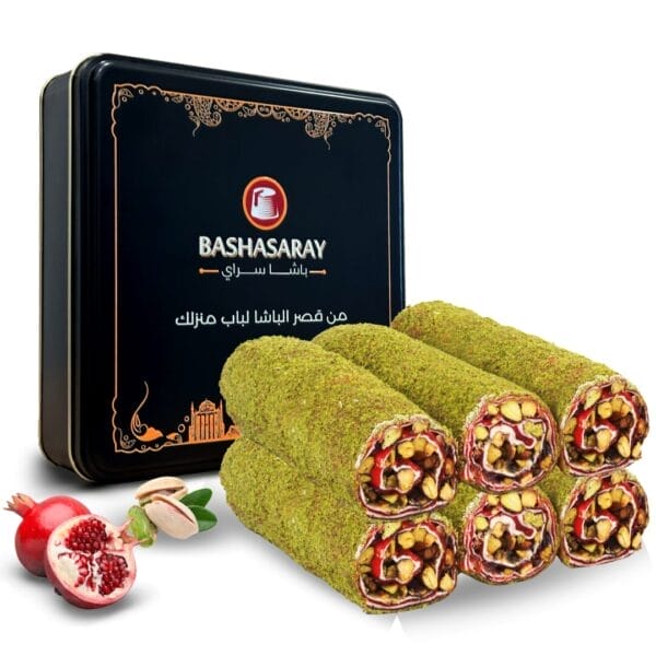 حلقوم مزين بالفستق الحلبي المجروش محشو بالرمان المميز