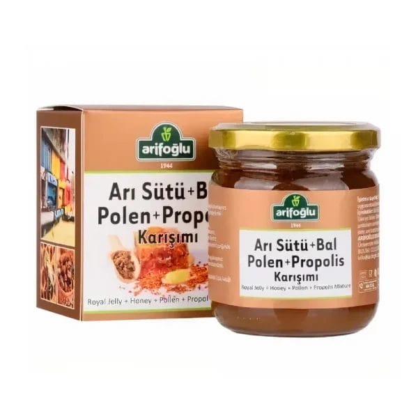 عسل غذاء ملكات النحل مع حبوب اللقاح والعكبر