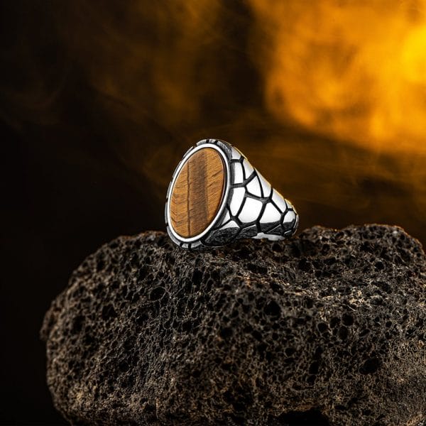 Oval ring with tiger's eye stone - 925 silver