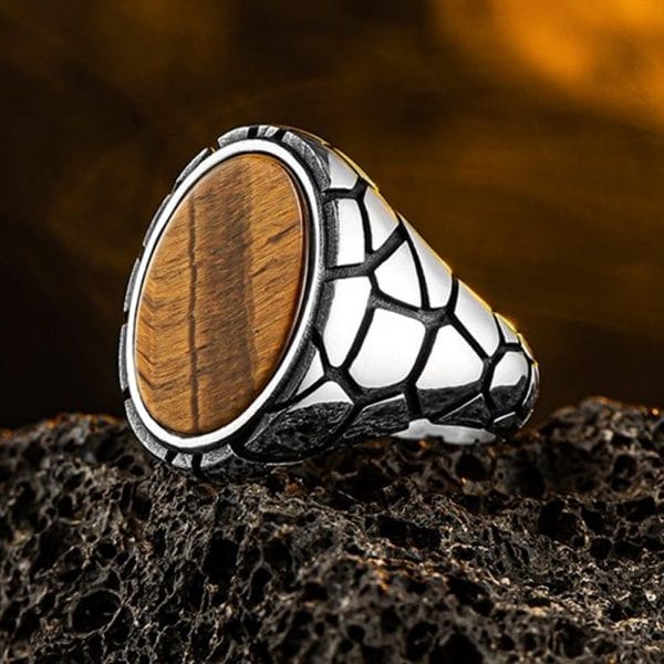 Oval ring with tiger's eye stone - 925 silver