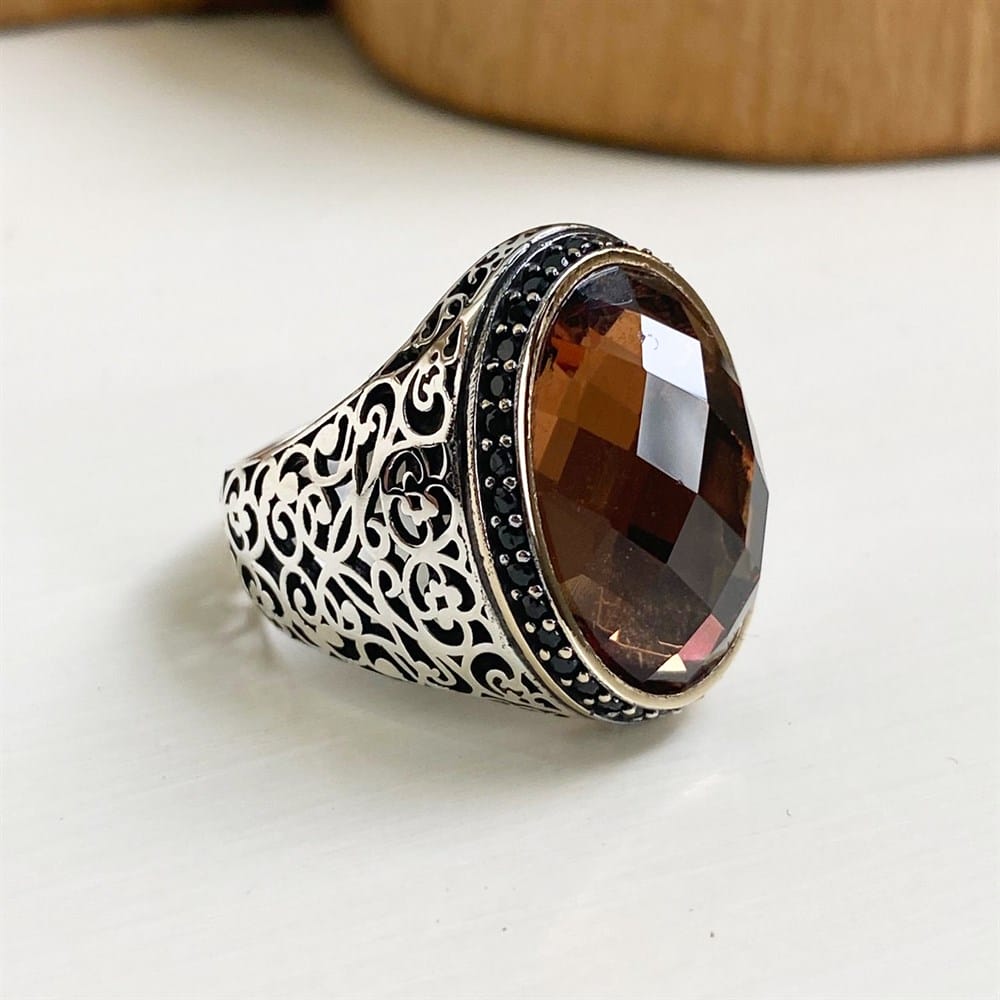 Zultanite ring with Ottoman engraving - silver 925
