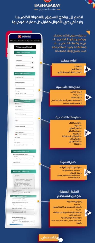 خطوات التسجيل في برنامج التسويق بالعمولة لمتجر باشا سراي