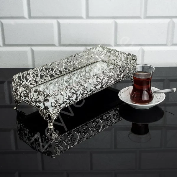 Roza Small Size Long Serving Dish - Silver.