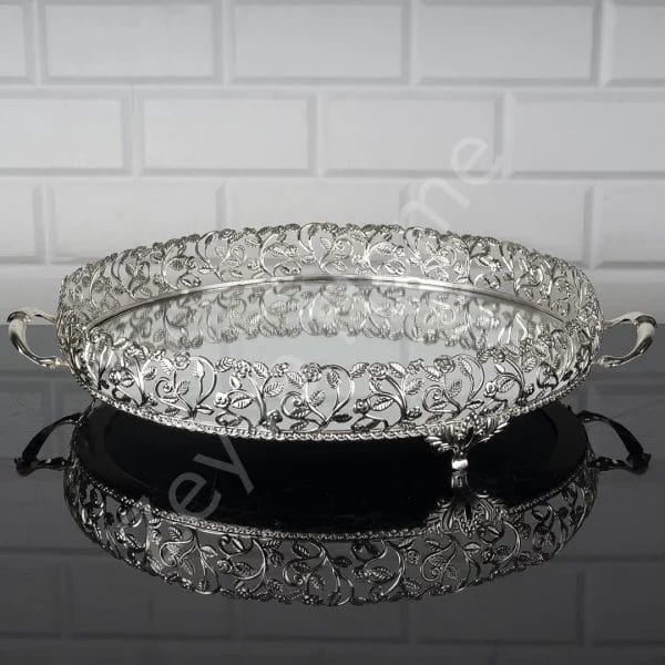 Roza Large Round Serving Dish - Silver.