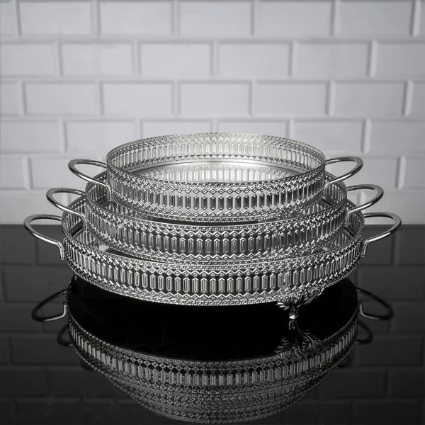 İnci Large Round Serving Tray - Silver