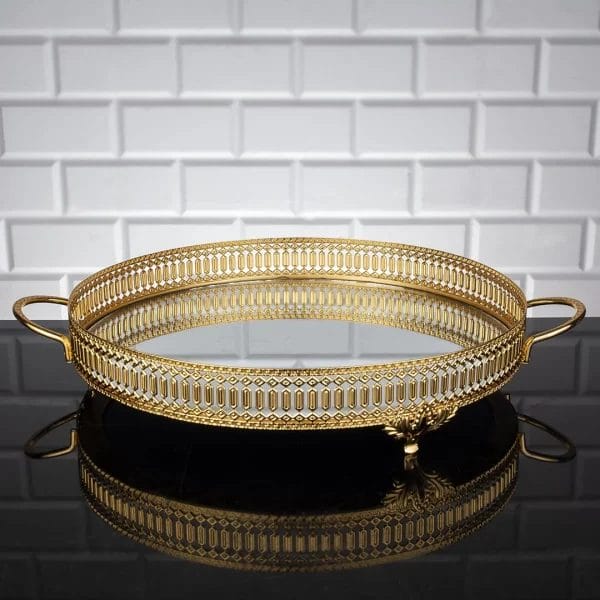 صحن تقديم İnci مدور حجم كبير - ذهبي