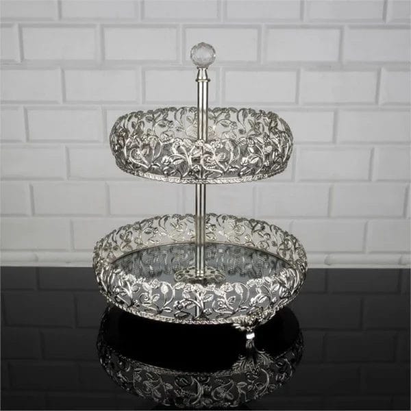 Roza Two Tier Oval Serving Platter | Silver Color
