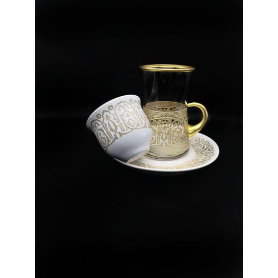 Turkish Tea Set | 18 Pieces | Transparent with Gilded Geometric Patterns