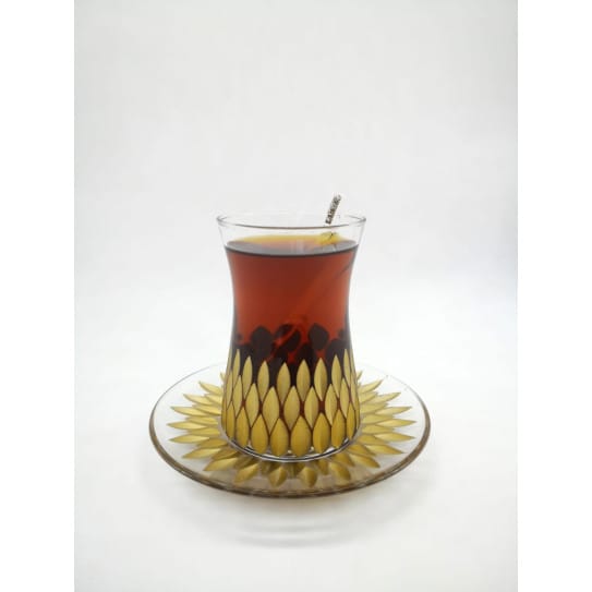 Turkish Tea Set | 12 Pieces | Transparent with Gold Patterns