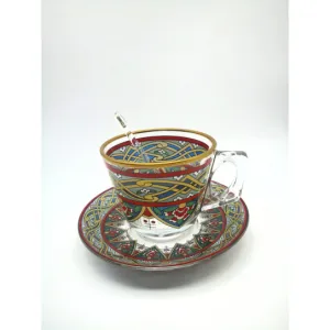 Turkish Tea Cup Set : Red and gold frames with patterns