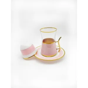 Tea Set18 Pieces Transparent Pink with Gold Frame