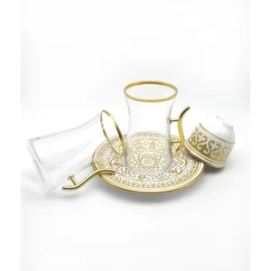 A tea set | 18 pieces | transparent with golden patterns