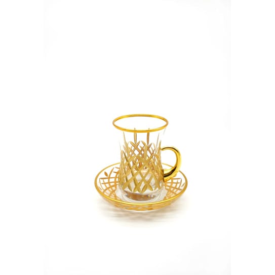 Turkish Tea Set | 12 Pieces | Transparent with Golden Patterns