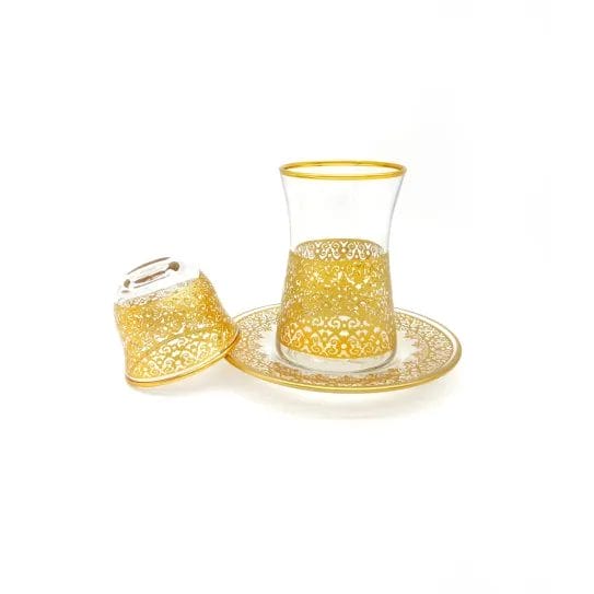 Tea Set Transparent gold with a golden frame