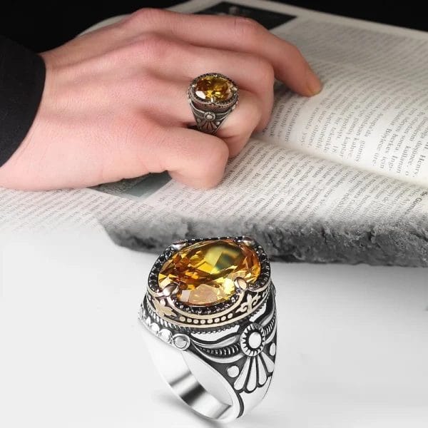 خاتم رجالي من الفضة الإسترليني بحجر السترين عيار 925