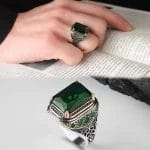 خاتم رجالي من الفضة الإسترليني بحجر الزركون الأخضر عيار 925