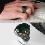 خاتم رجالي فضة عيار 925 بحجر الزركون الزيتي