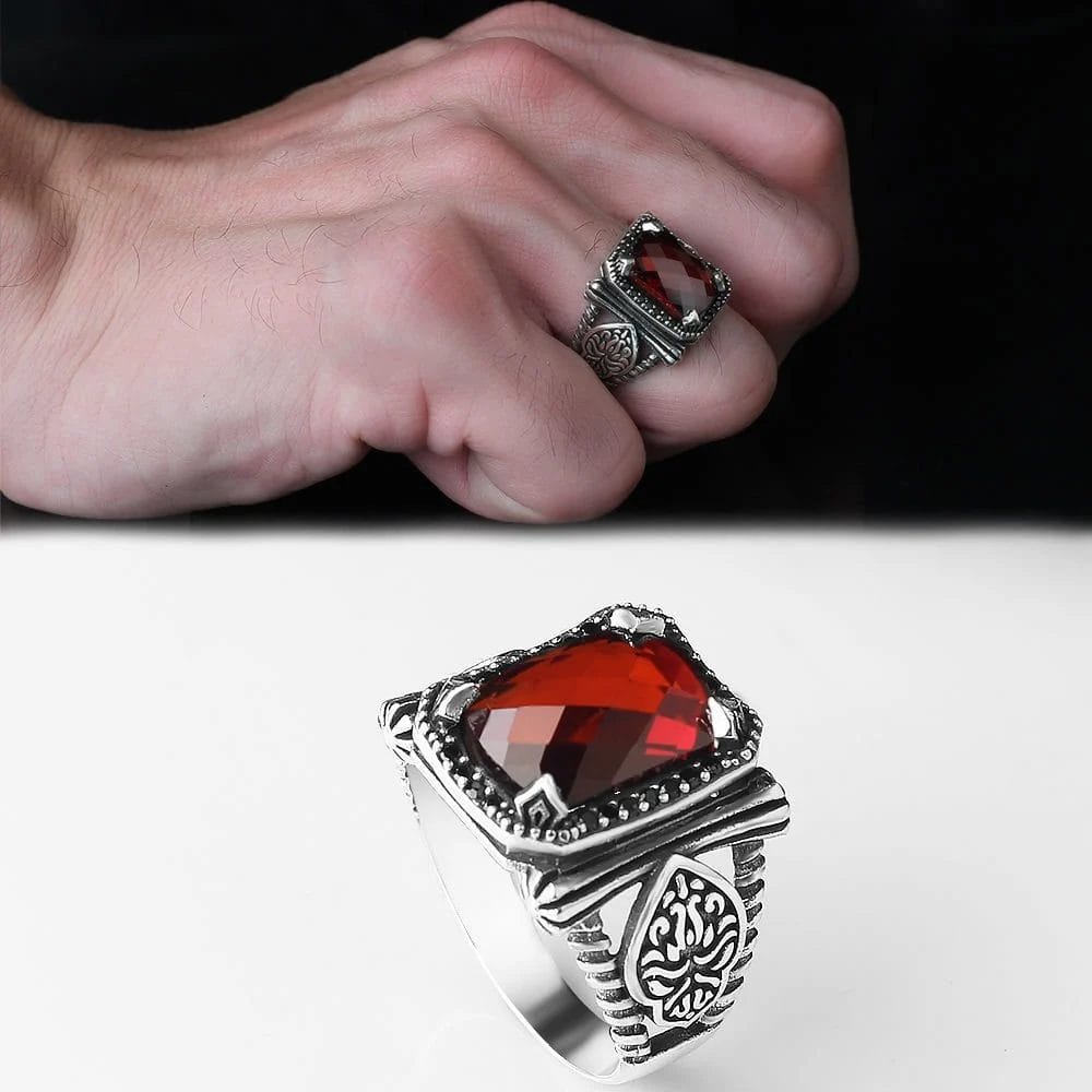 Men's sterling silver ring with a fiery zircon stone, 925 purity