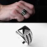 خاتم رجالي من الفضة عيار 925 بحجر الزركون الأسود