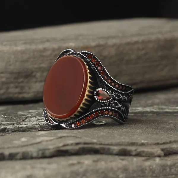 Men's Sterling Silver 925 Ring with Brown Agate Stone
