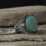 ⁦خاتم رجالي بحجر العقيق الأخضر من الفضة الإسترليني عيار 925⁩ - الصورة ⁦2⁩