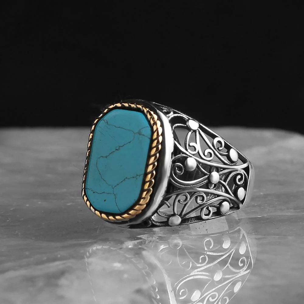 Men's Sterling Silver Ring with Turquoise Stone | 925 Carat