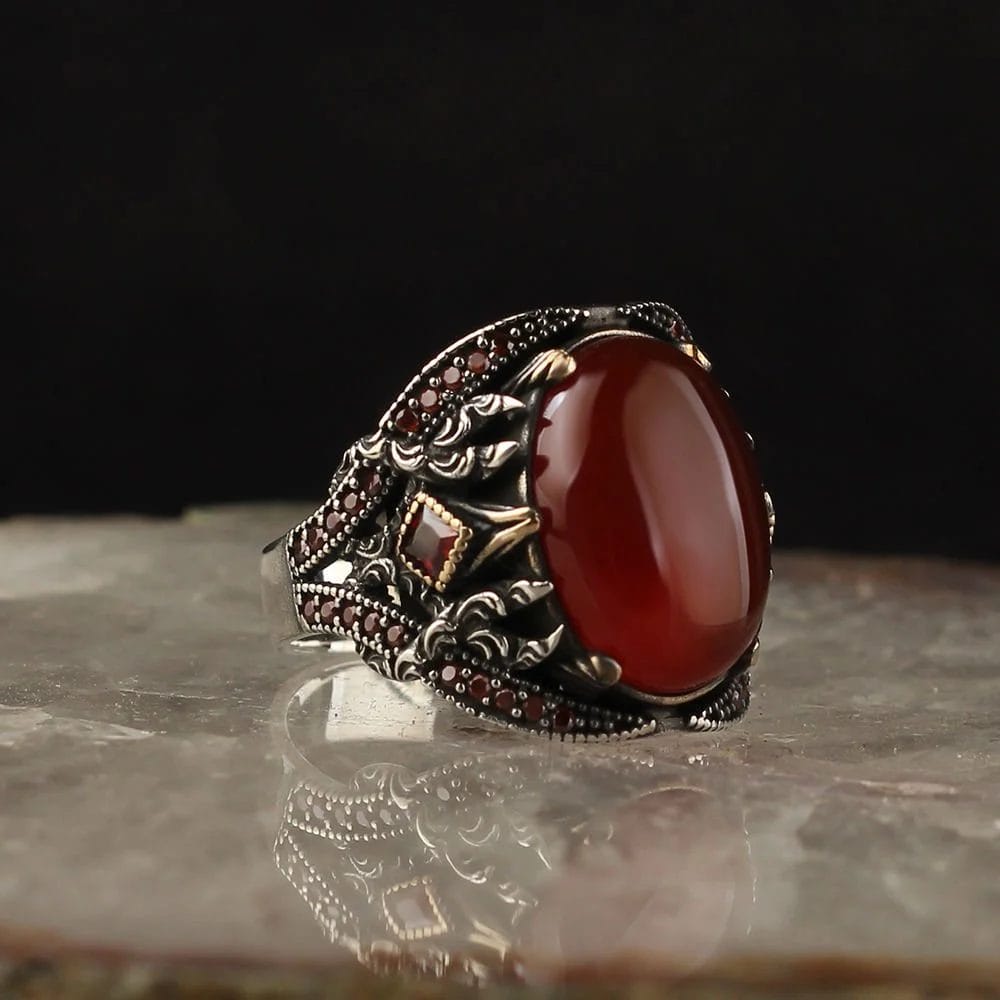 Men's sterling silver ring with a 925 carat agate stone