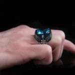 ⁦خاتم رجالي من الفضة الإسترليني عيار 925 بحجر أكوا مارين الأزرق⁩ - الصورة ⁦3⁩