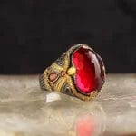 خاتم رجالي من الفضة بحجر الزركون الأحمر المطلي بالروديوم عيار 925