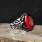 خاتم رجالي فضة عيار 925 بحجر الزركون الأحمر