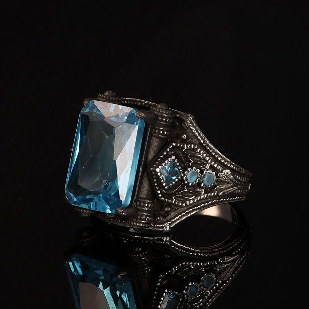 Men's sterling silver ring with an aquamarine stone