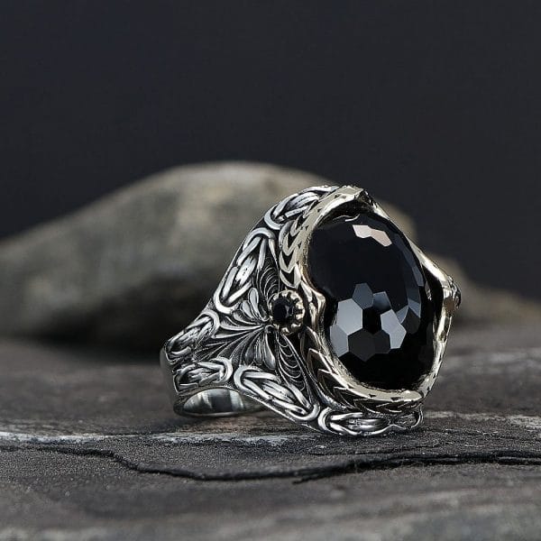 Men's Sterling Silver 925 Ring with Zircon Stone, King's Chain Model