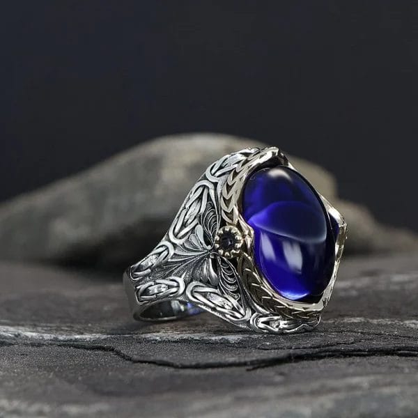 Men's Sterling Silver 925 Ring with Blue Paralman Zircon Stone
