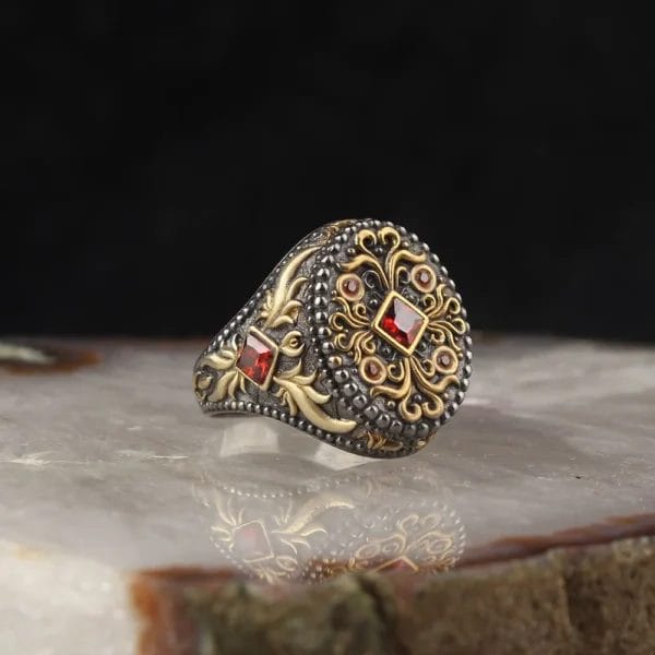 خاتم رجالي من الفضة بحجر الزركون المطلي بالروديوم عيار 925