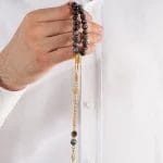 ⁦سبحة حجر عين النمر مطلية بالذهب والفضة⁩ - الصورة ⁦3⁩