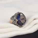 خاتم رجالي من الفضة الإسترليني بحجر العنبر الأزرق عيار 925