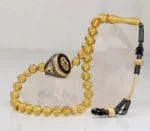 سبحه وخاتم فضة مطلي بحجر أونيكس والروديوم وشرابة كازاز وسبحة عنبرية ضيقة