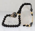 سبحه وخاتم فضة بحجر العقيق ذو العين ومزيج من سبحة حجر القزاز عيار 1000 قيراط