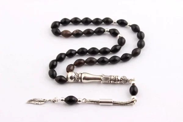 Prayer rosary made of buffalo horn with sterling silver beads, 925 purity