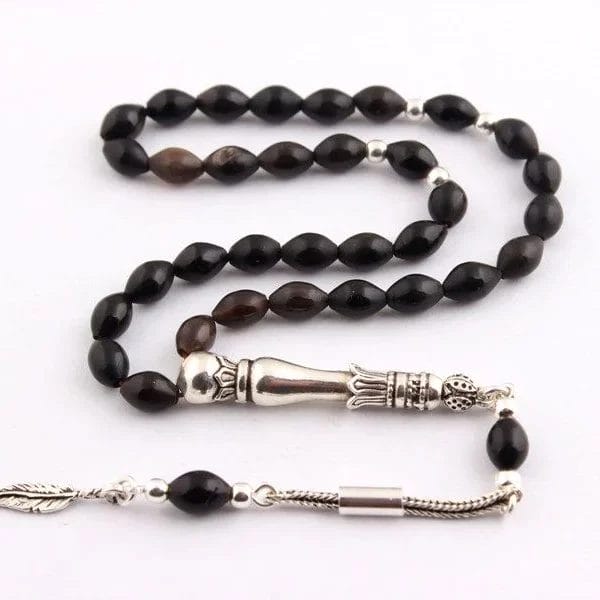 Prayer rosary made of buffalo horn with sterling silver beads, 925 purity
