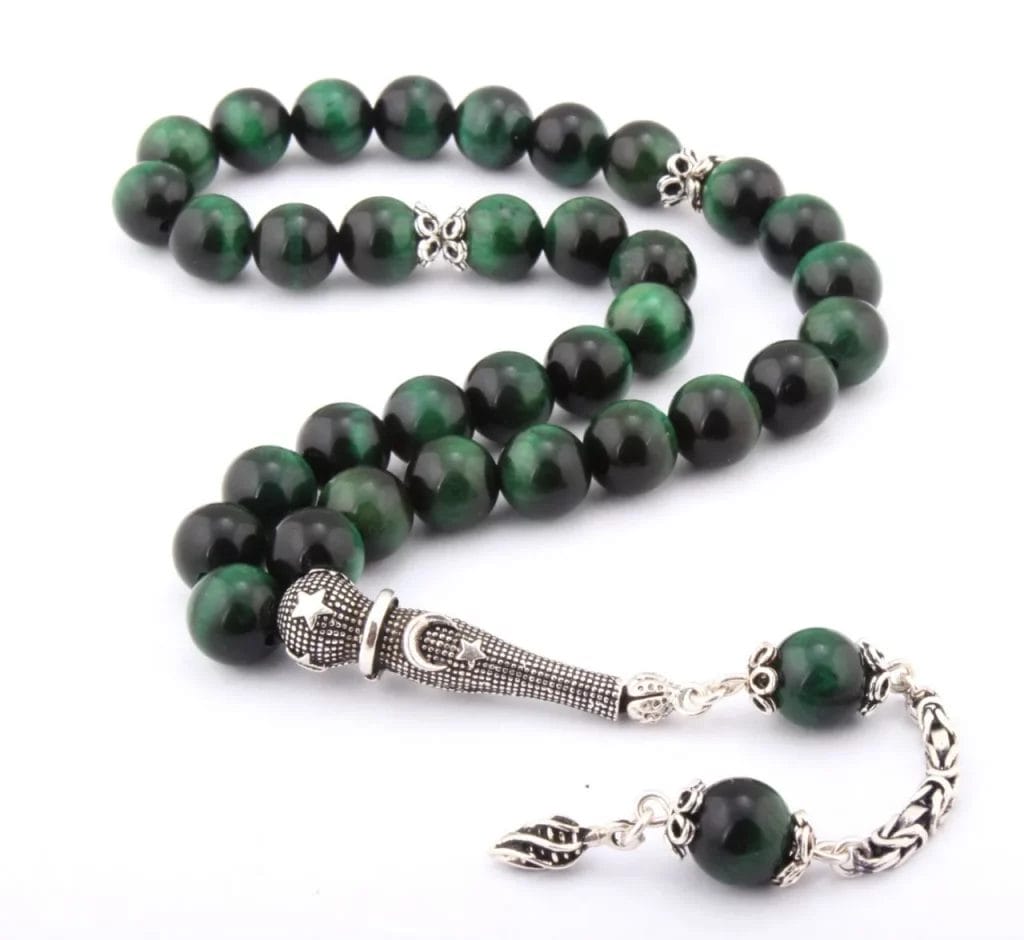 سبحة على شكل عين النمر من الفضة الإسترليني عيار 925 مرصعة بشراشيب