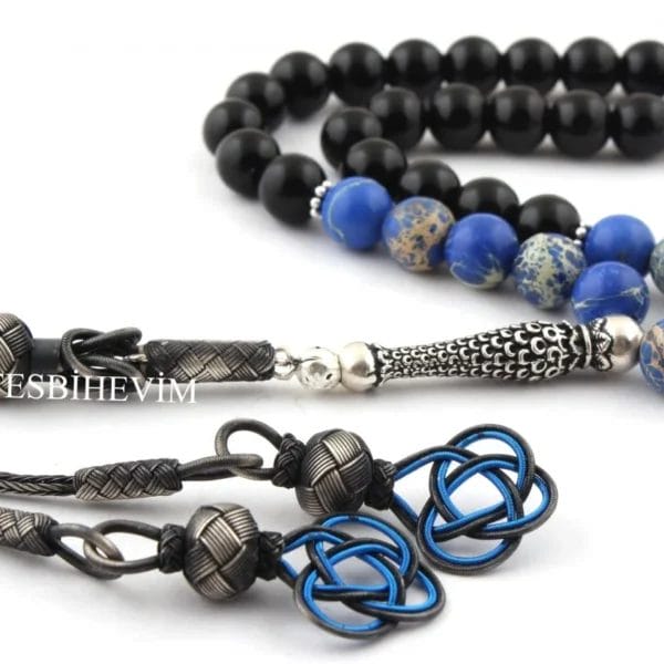 سبحة رجالية من حجر العقيق والفاراسيت مع شرابة فضة